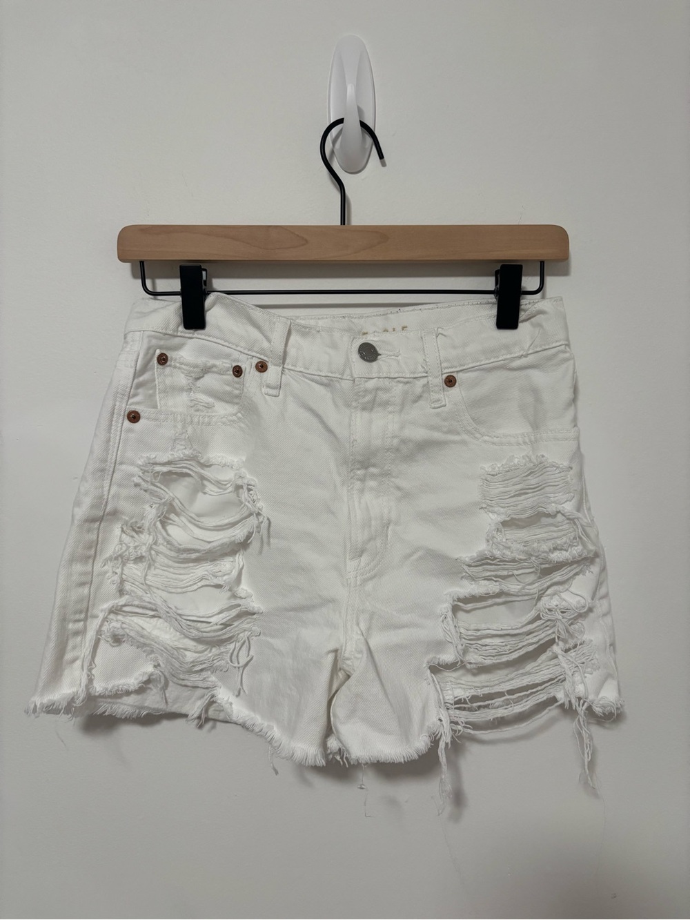 American eagle highest rise 90s boyfriend white denim shorts